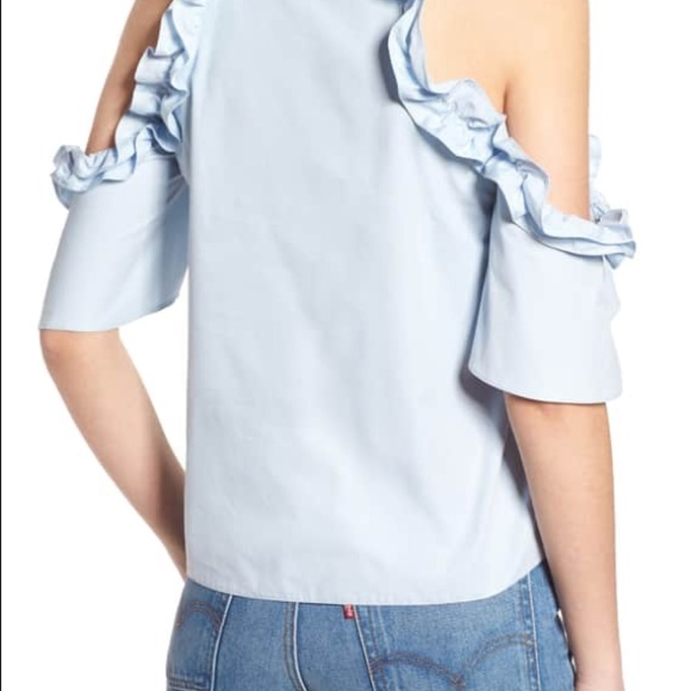 Light Blue Cold Shoulder Ruffle Top - Picture 4 of 8